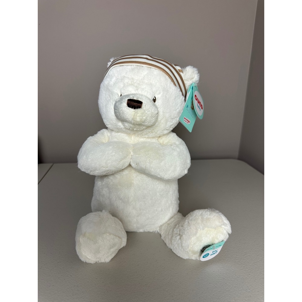 Gund Baby Goodnight Prayer Bear Animated Plush White Brown Striped Hat 6049302 - Picture 3 of 9